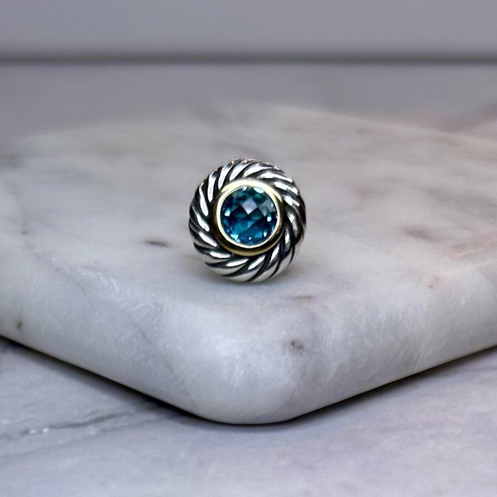 David Yurman Cable Cookie Blue Topaz Single Earring 14K/925